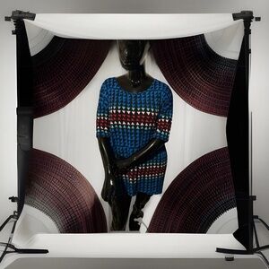 Womens Lularoe Irma Shirt Black Blue Tribal Triangles Tunic, Small